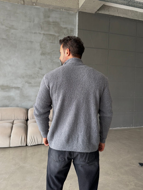Gri Teddy Tam Zip Hırka AU