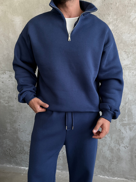 İndigo SC Core Üç İplik Yarım Zip Sweatshirt