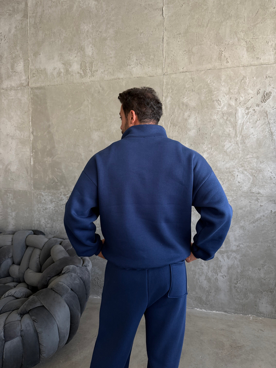 İndigo SC Core Üç İplik Yarım Zip Sweatshirt