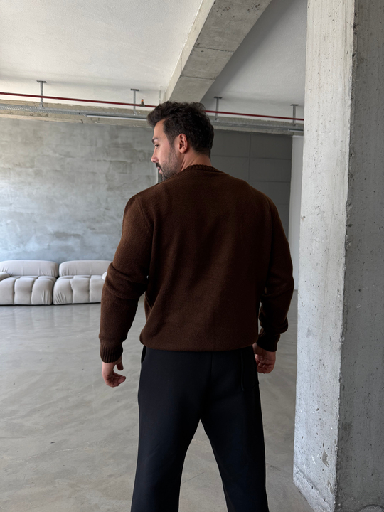 Kahve Düğmeli Pamuk Hırka AU