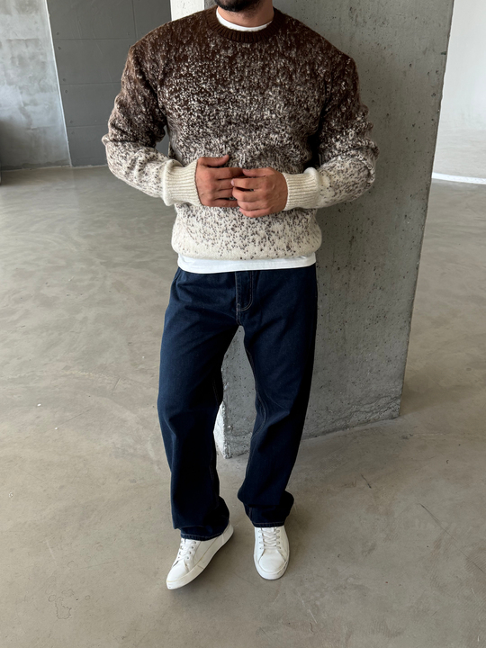 Kahve Effect Desen Geçişli Boxy Kazak AU