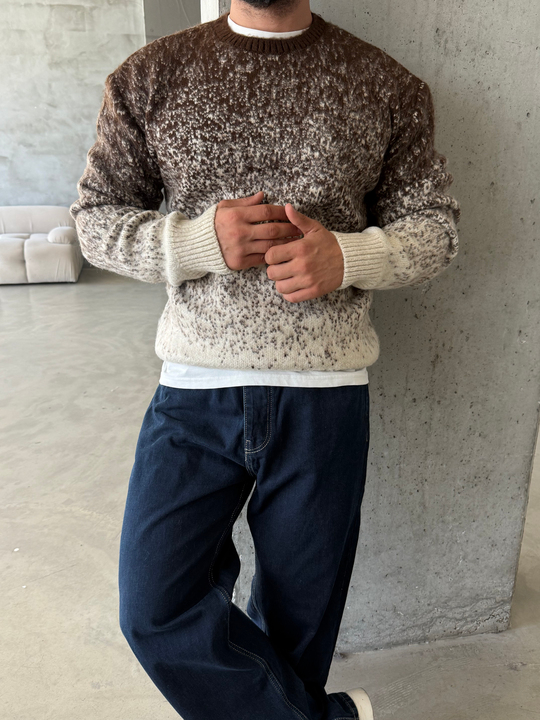 Kahve Effect Desen Geçişli Boxy Kazak AU