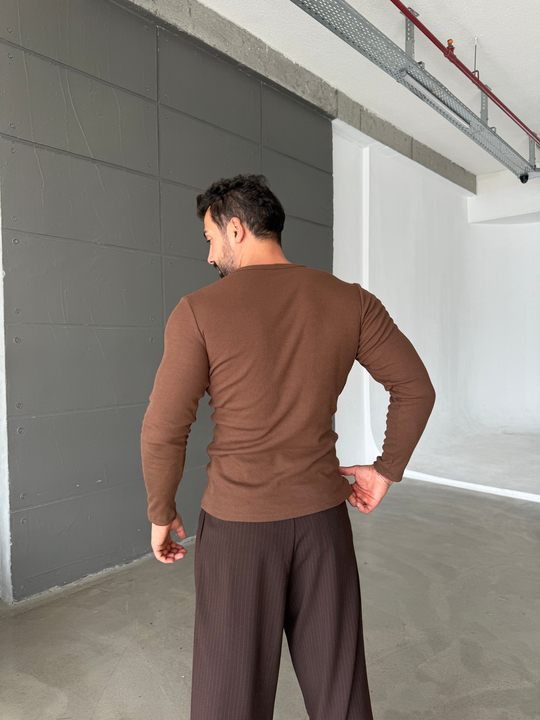 Kahve Henley Yaka Uzun Kol SC 10