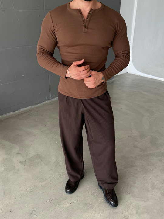 Kahve Henley Yaka Uzun Kol SC 10