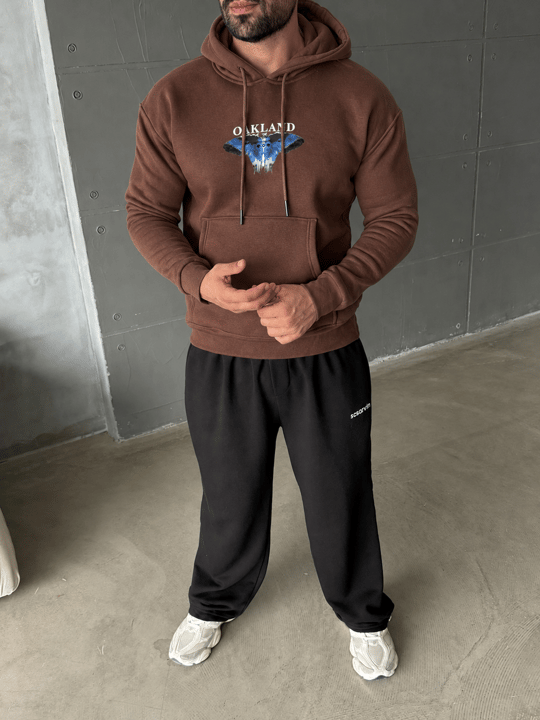 Kahve Kangru Kapşonlu Butterfly 3 İplik Hoodie Model 10