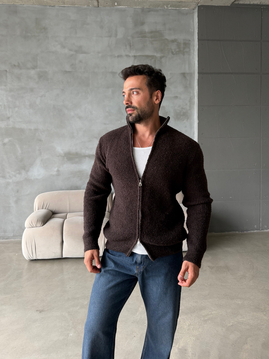 Kahve Teddy Tam Zip Hırka AU
