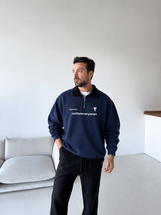 Lacivert Notforover Yakalı Yarım Zip Sweatshirt RSP 5013