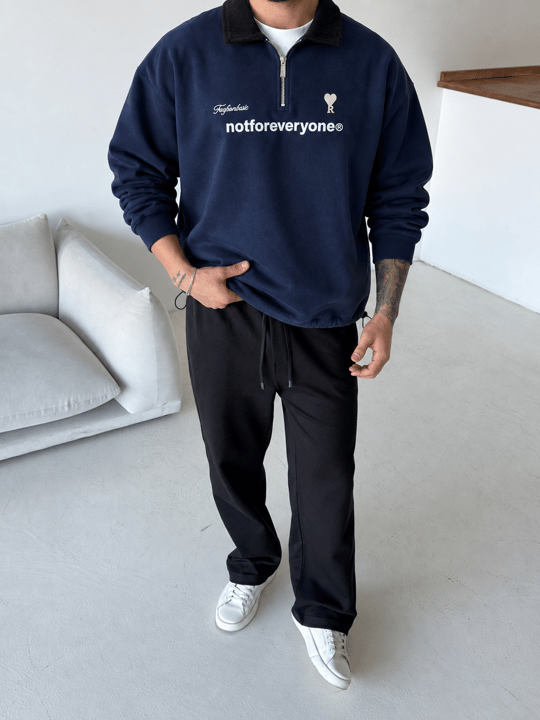 Lacivert Notforover Yakalı Yarım Zip Sweatshirt RSP 5013