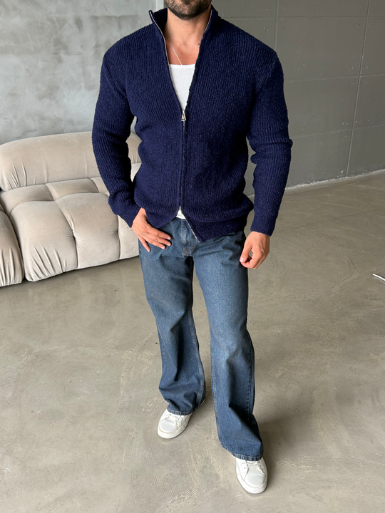 Lacivert Teddy Tam Zip Hırka AU