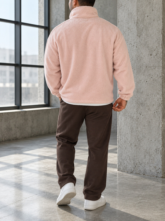 Pembe Yarım Zip Nakışlı Stoper Polar YEP 26033