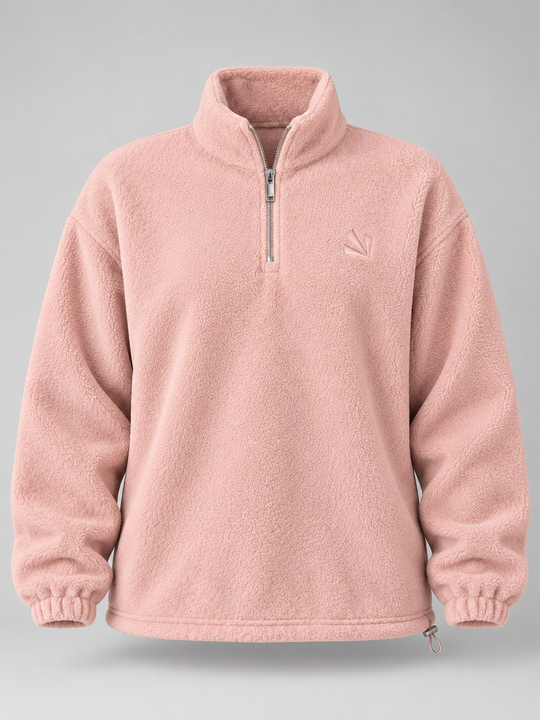 Pembe Yarım Zip Nakışlı Stoper Polar YEP 26033