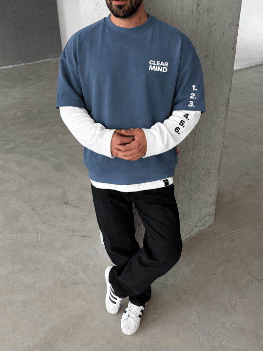Petrol Clear Mind Baskılı Parçalı Sweatshirt Boxy RSP 5009