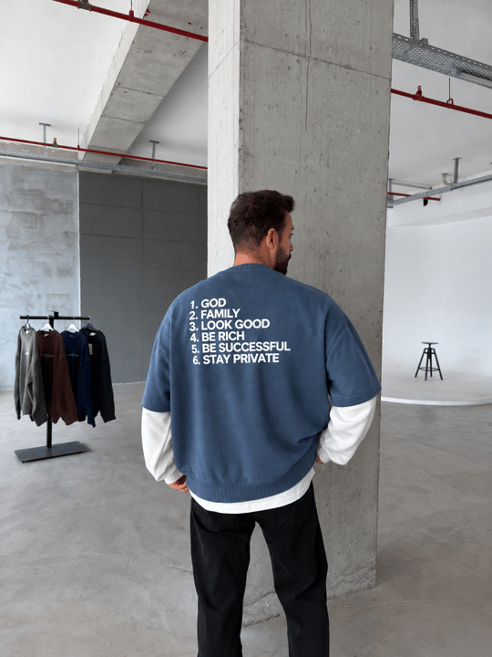 Petrol Clear Mind Baskılı Parçalı Sweatshirt Boxy RSP 5009