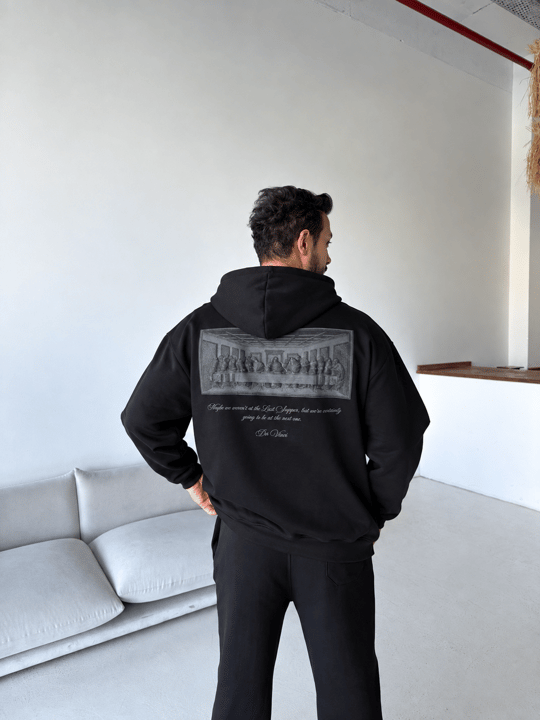 Siyah Da Vinci Kabartma Baskı Boxy Sweatshirt RSP 5003