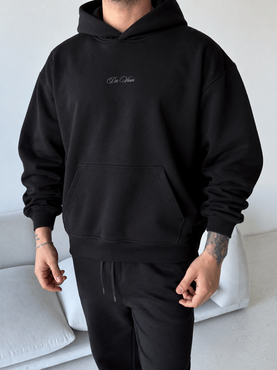 Siyah Da Vinci Kabartma Baskı Boxy Sweatshirt RSP 5003