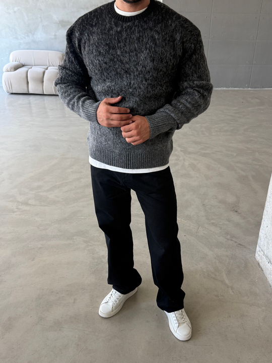 Siyah Effect Desen Geçişli Boxy Kazak AU