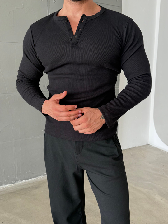 Siyah Henley Yaka Uzun Kol SC 10