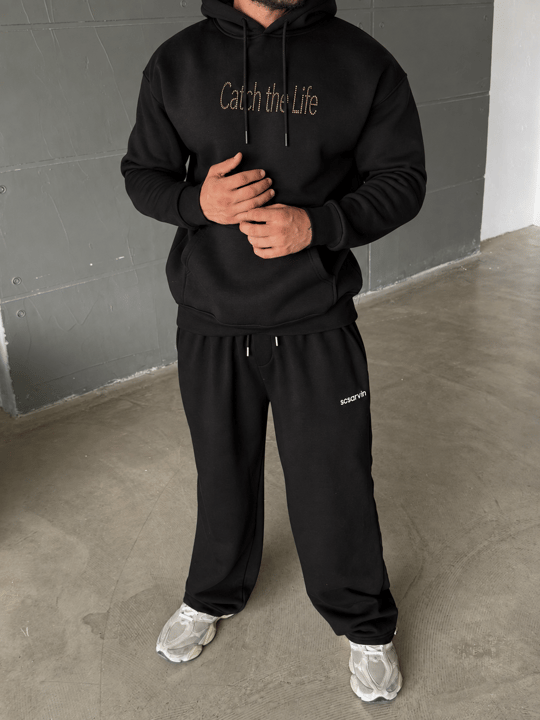 Siyah Kangru Kapşonlu Cacht The 3 İplik Hoodie Model 17