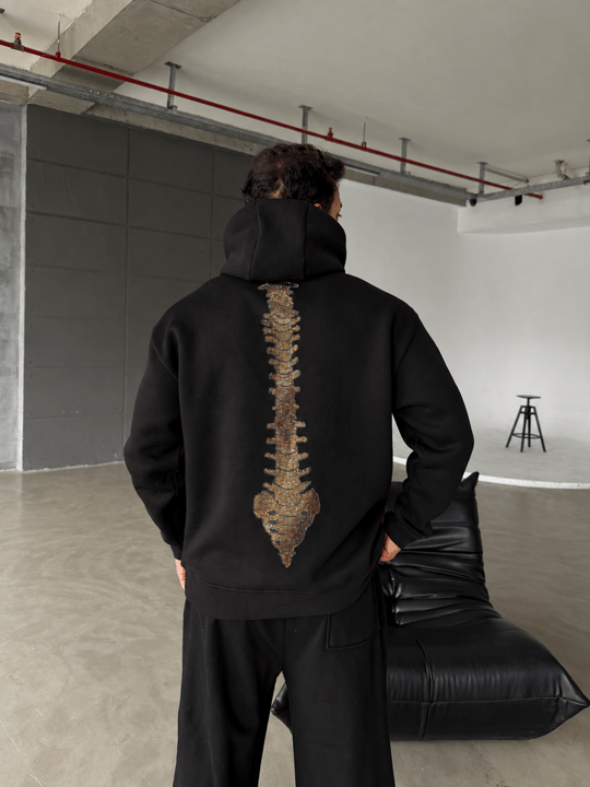 Siyah Kangru Kapşonlu Cacht The 3 İplik Hoodie Model 17