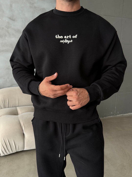 Siyah Nakış ve Parça İşlemeli The Art Of Boxy Sweatshirt RSP 5021