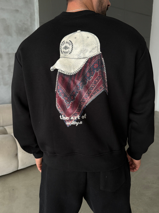 Siyah Nakış ve Parça İşlemeli The Art Of Boxy Sweatshirt RSP 5021