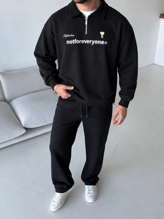 Siyah Notforover Yakalı Yarım Zip Sweatshirt RSP 5013