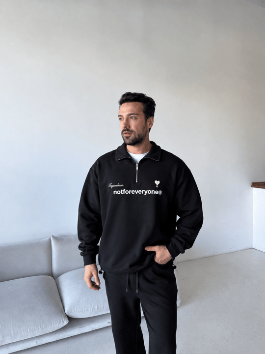 Siyah Notforover Yakalı Yarım Zip Sweatshirt RSP 5013