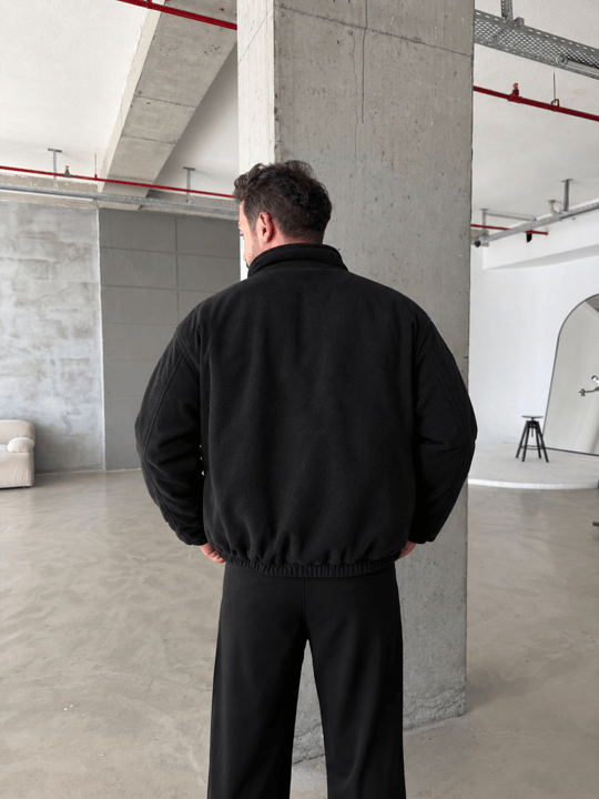 Siyah Parçalı Tam Zip Boxy Polar TB