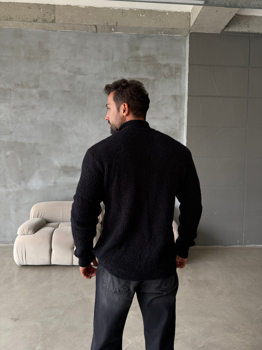 Siyah Teddy Tam Zip Hırka AU