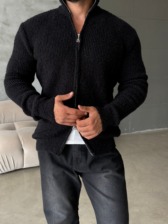 Siyah Teddy Tam Zip Hırka AU