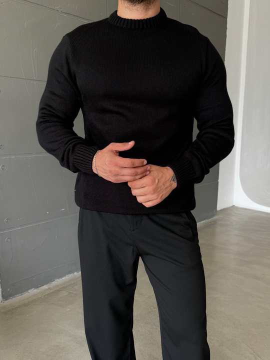 Siyah Bisiklet Yaka Basic Oversize Kazak TB