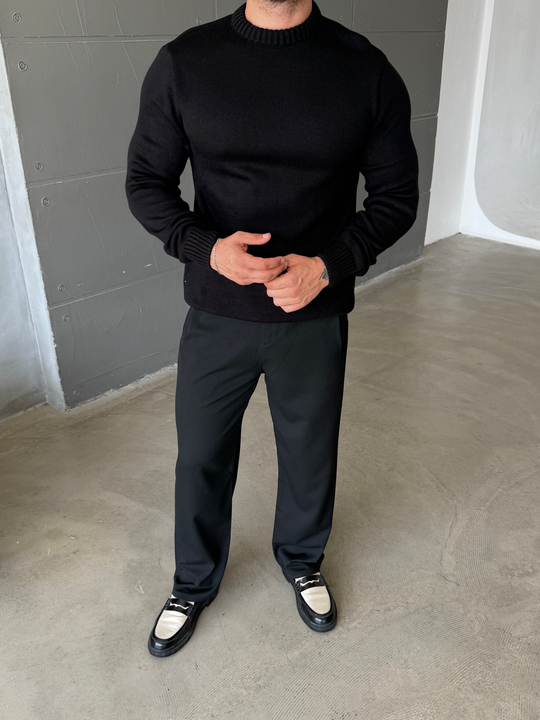 Siyah Bisiklet Yaka Basic Oversize Kazak TB