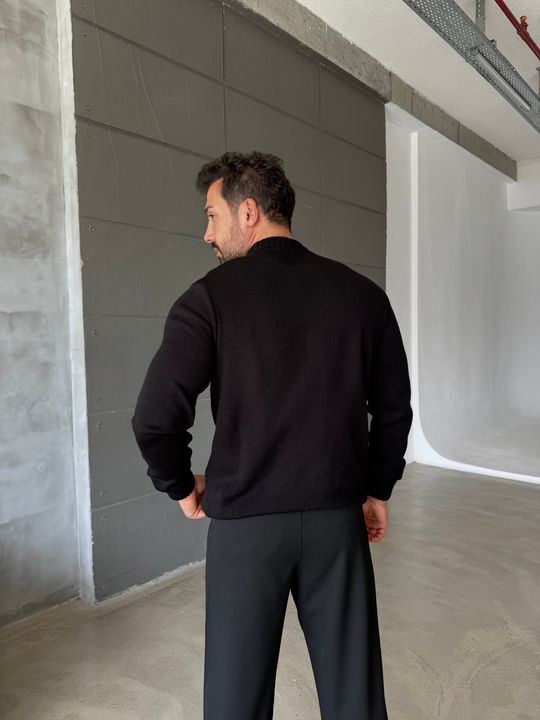Siyah Bisiklet Yaka Basic Oversize Kazak TB