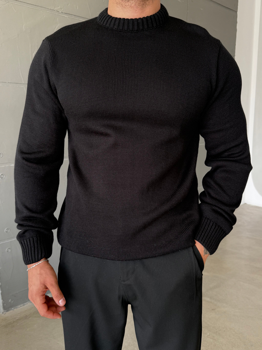 Siyah Bisiklet Yaka Basic Oversize Kazak TB