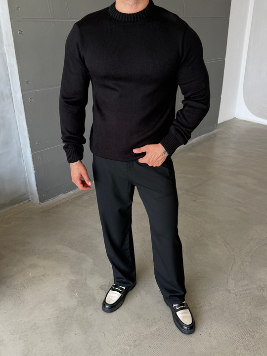 Siyah Bisiklet Yaka Basic Oversize Kazak TB