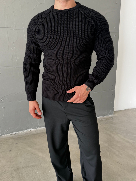 Siyah Bisiklet Yaka Basic Reglan Kazak SNZ 7235