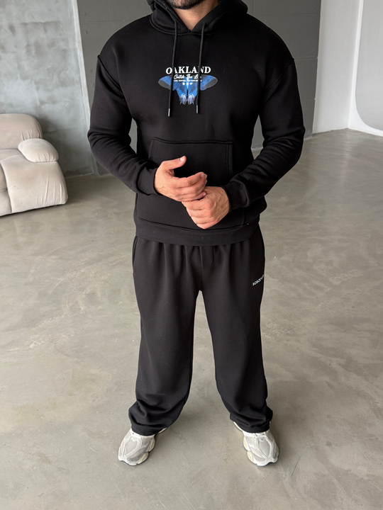 Siyah Kangru Kapşonlu Butterfly 3 İplik Hoodie Model 10