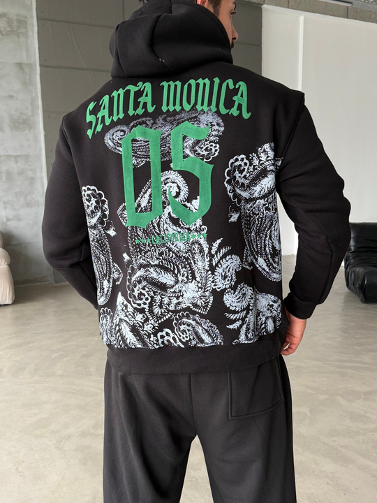 Siyah Kangru Kapşonlu California 3 İplik Hoodie Model 8
