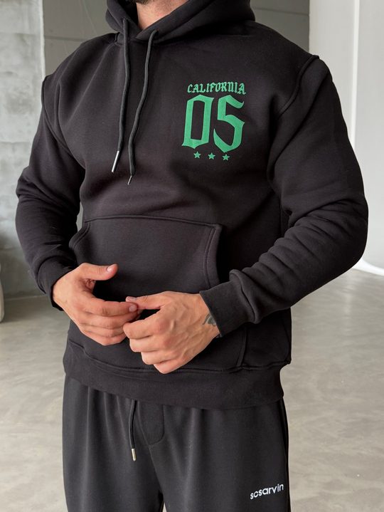 Siyah Kangru Kapşonlu California 3 İplik Hoodie Model 8