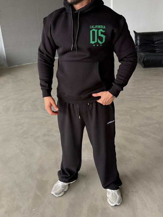 Siyah Kangru Kapşonlu California 3 İplik Hoodie Model 8