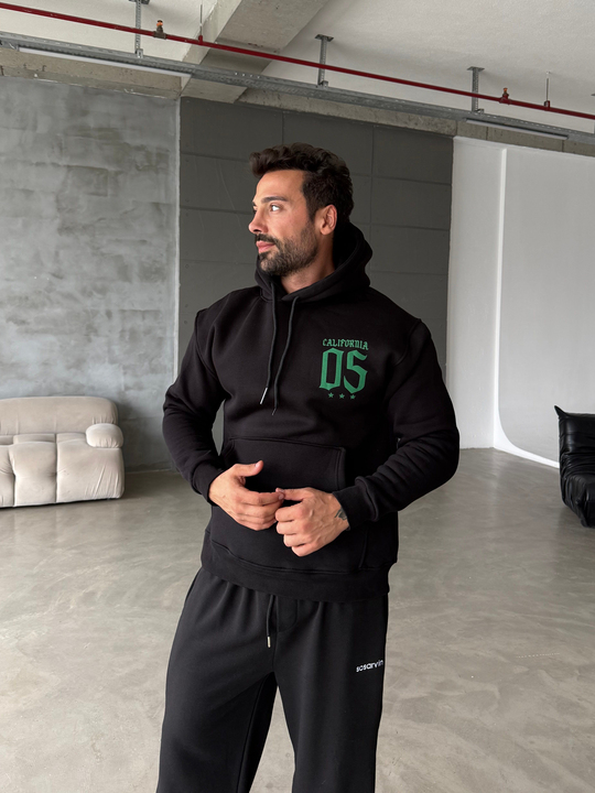 Siyah Kangru Kapşonlu California 3 İplik Hoodie Model 8