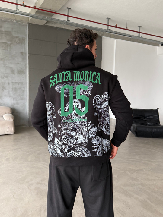 Siyah Kangru Kapşonlu California 3 İplik Hoodie Model 8