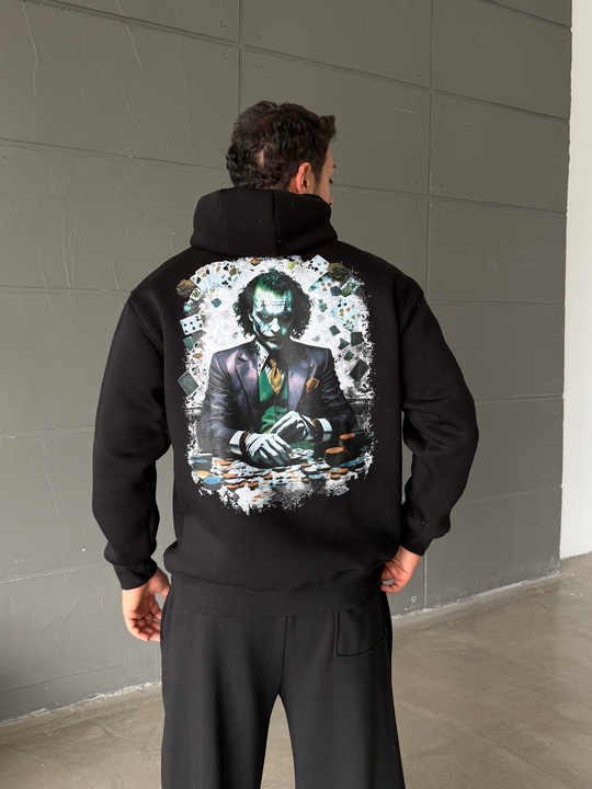 Siyah Kangru Kapşonlu Joker 3 İplik Hoodie Model 7