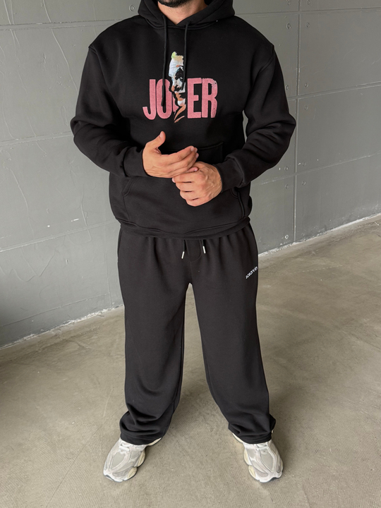Siyah Kangru Kapşonlu Joker 3 İplik Hoodie Model 7