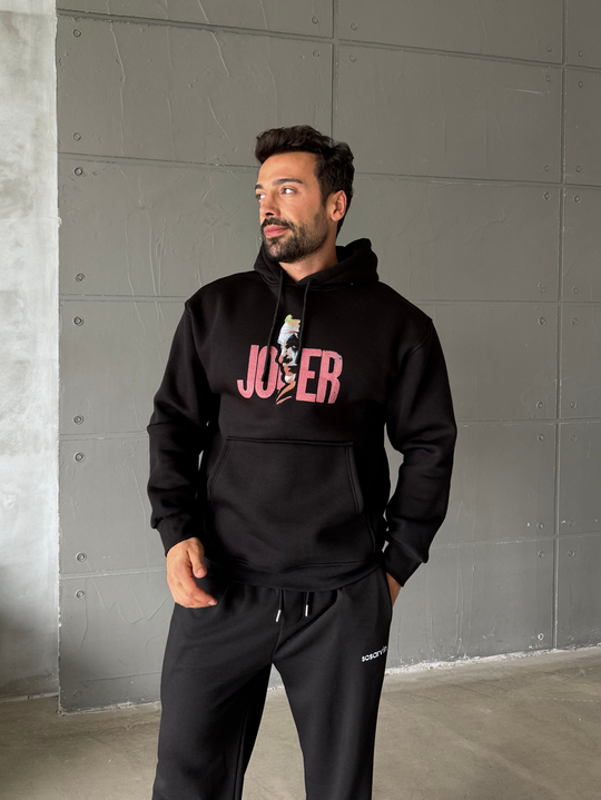 Siyah Kangru Kapşonlu Joker 3 İplik Hoodie Model 7