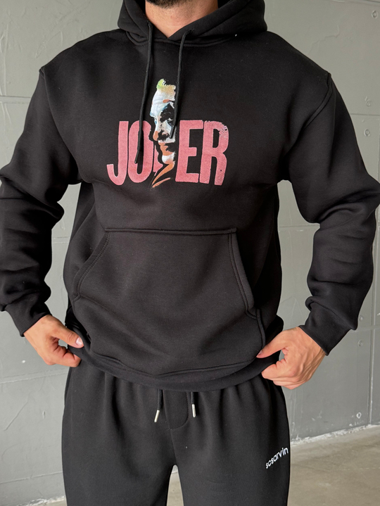 Siyah Kangru Kapşonlu Joker 3 İplik Hoodie Model 7