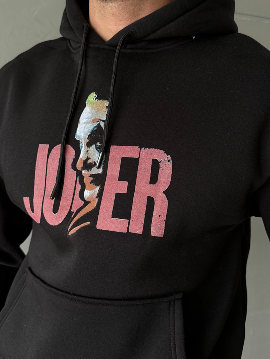 Siyah Kangru Kapşonlu Joker 3 İplik Hoodie Model 7