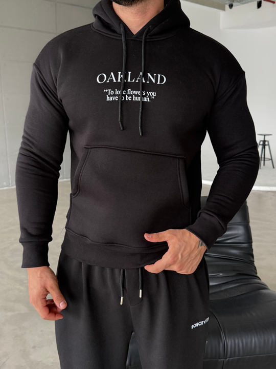 Siyah Kangru Kapşonlu Oakland 3 İplik Hoodie Model 5