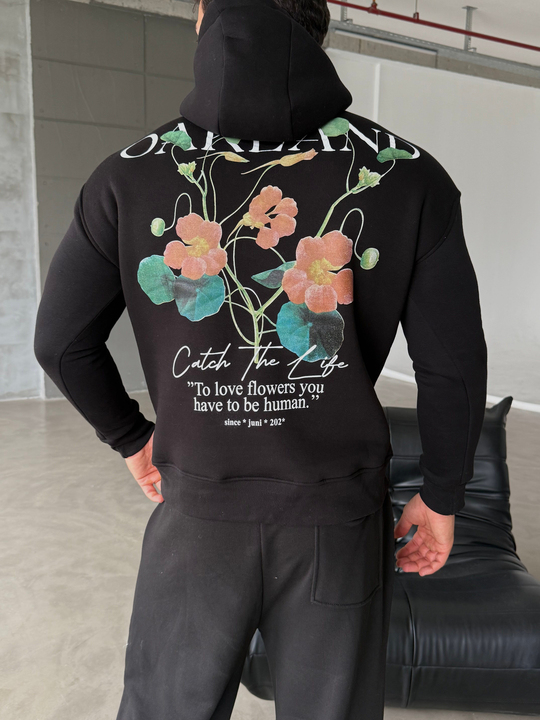 Siyah Kangru Kapşonlu Oakland 3 İplik Hoodie Model 5