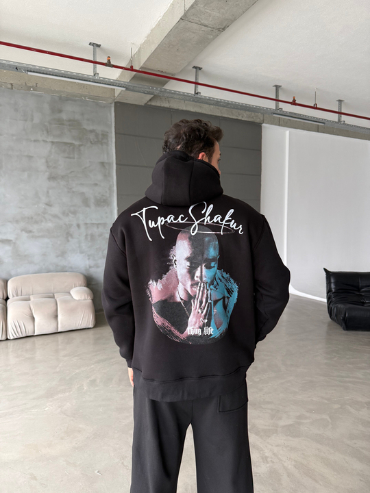 Siyah Kangru Kapşonlu Thug 3 İplik Hoodie Model 14